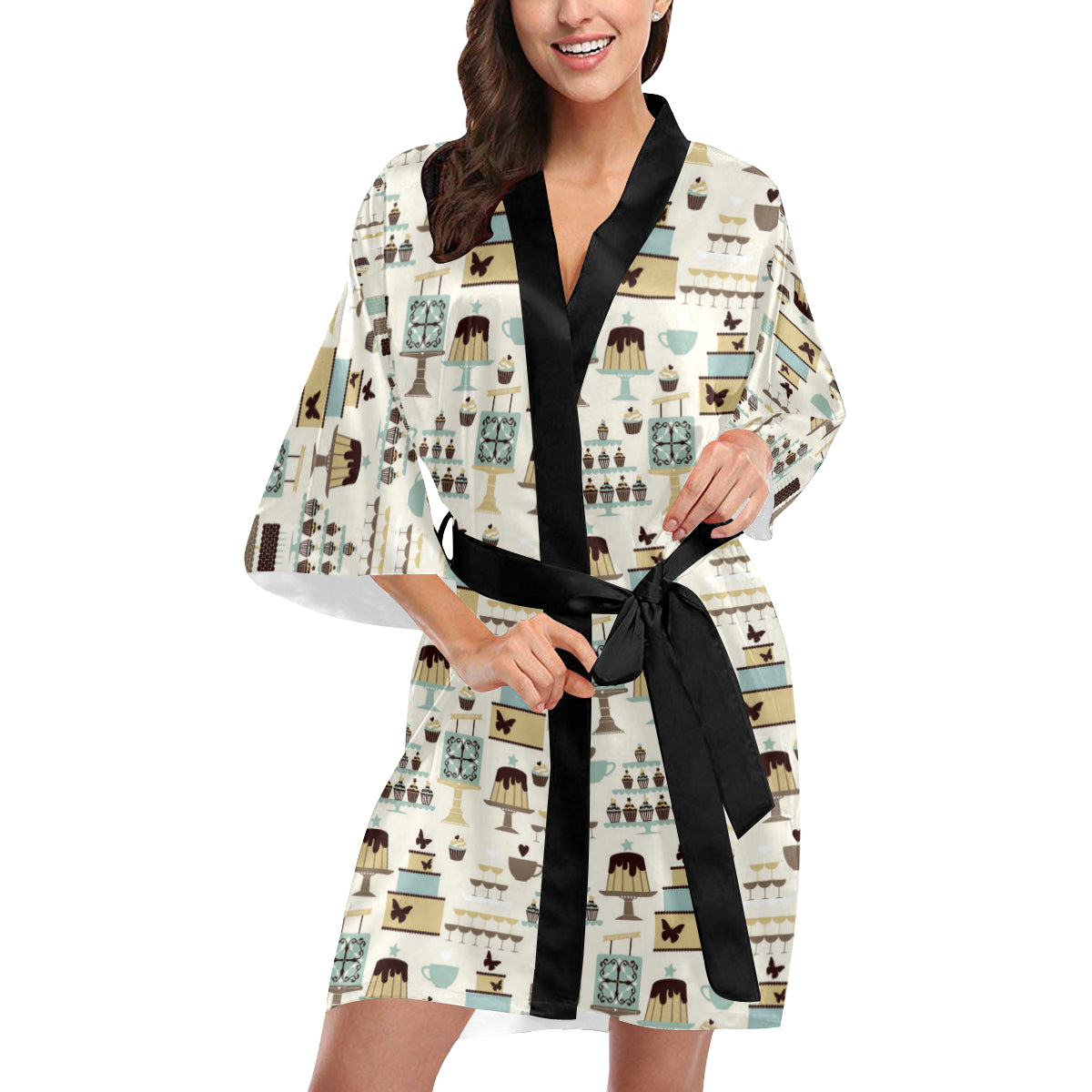 Cake Pattern Print Design 02 Women's Short Kimono
