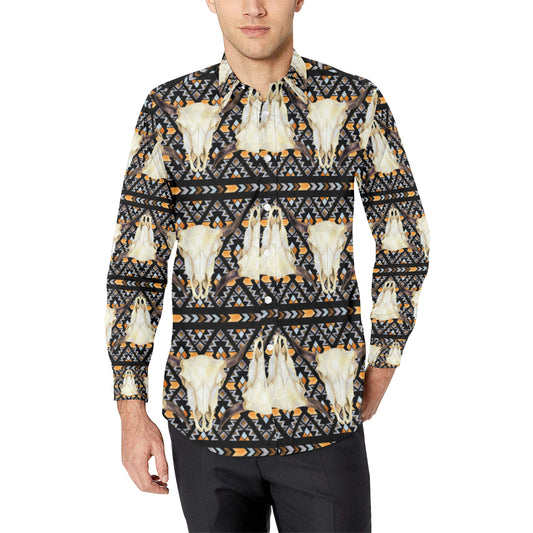 Buffalo Head Pattern Print Design 03 Men's Long Sleeve Shirt