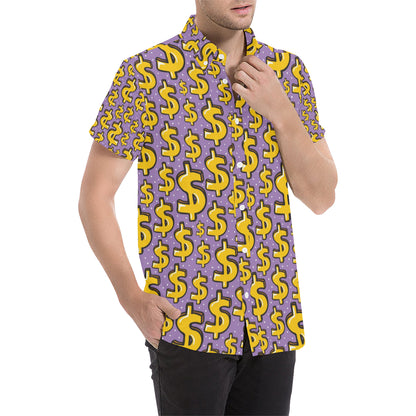 Dollar Pattern Print Design DO01 Men's Short Sleeve Button Up Shirt