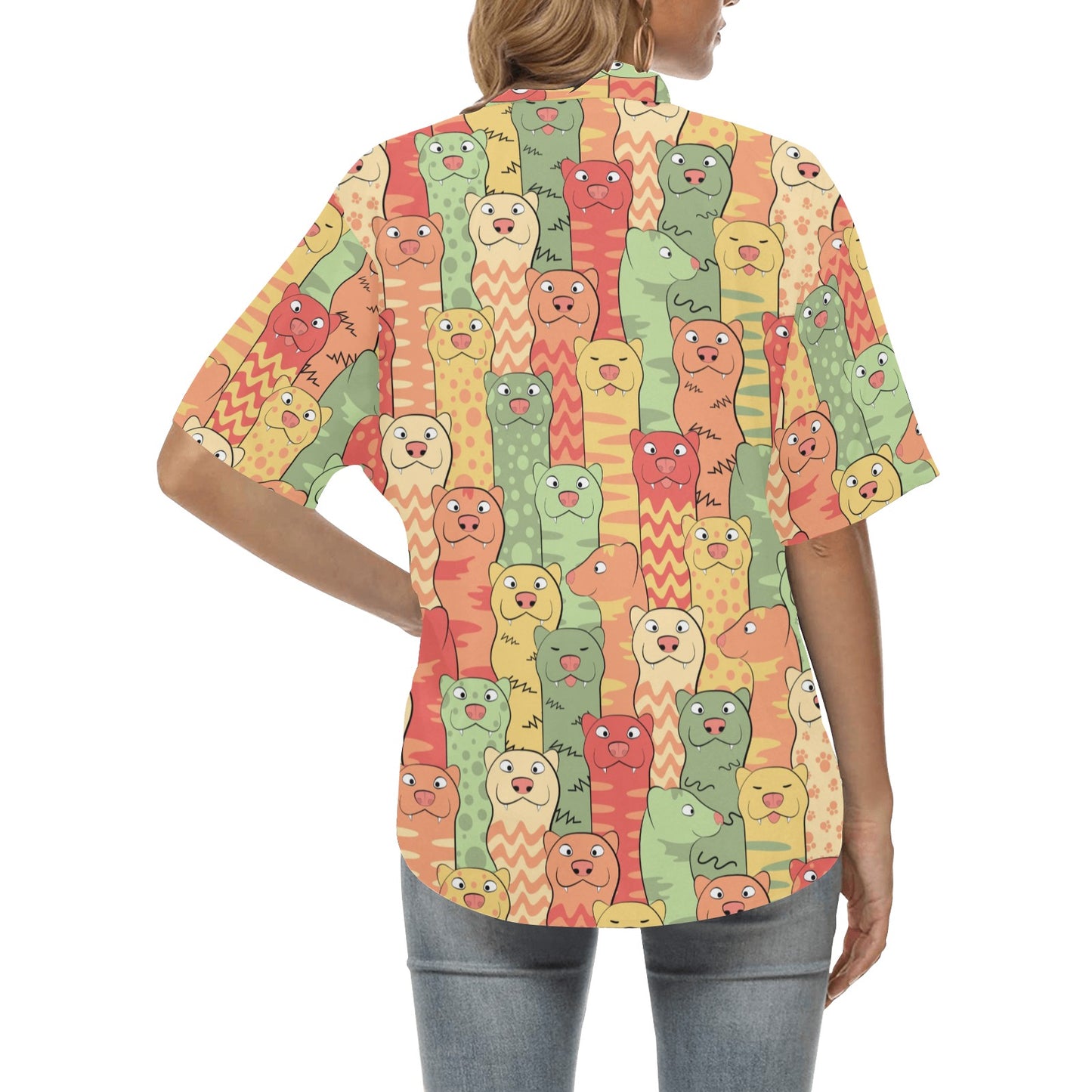 Ferret Pattern Print Design 01 Women's Hawaiian Shirt