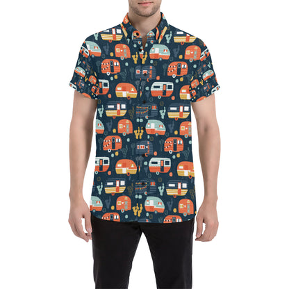Camper Caravan Print Pattern Men's Short Sleeve Button Up Shirt