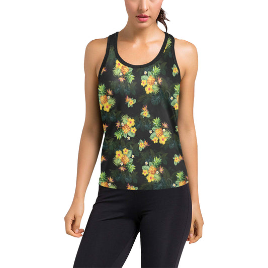 Pineapple Tropical Flower Print Pattern Women's Racerback Tank Top