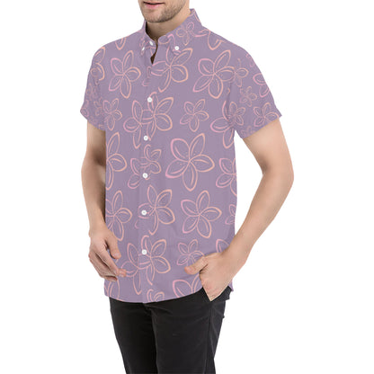 Plumeria Pattern Print Design A01 Men's Short Sleeve Button Up Shirt