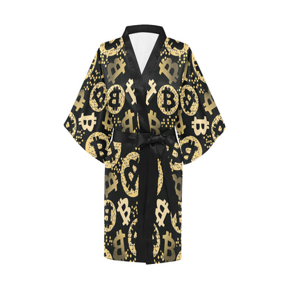 Bitcoin Pattern Print Design DO06 Women's Short Kimono