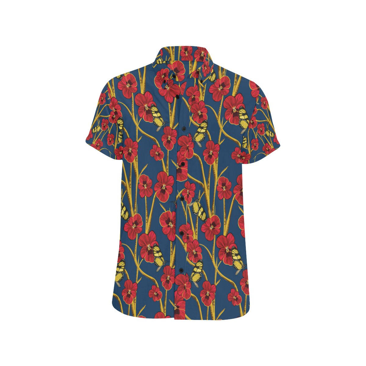 Pansy Pattern Print Design A01 Men's Short Sleeve Button Up Shirt