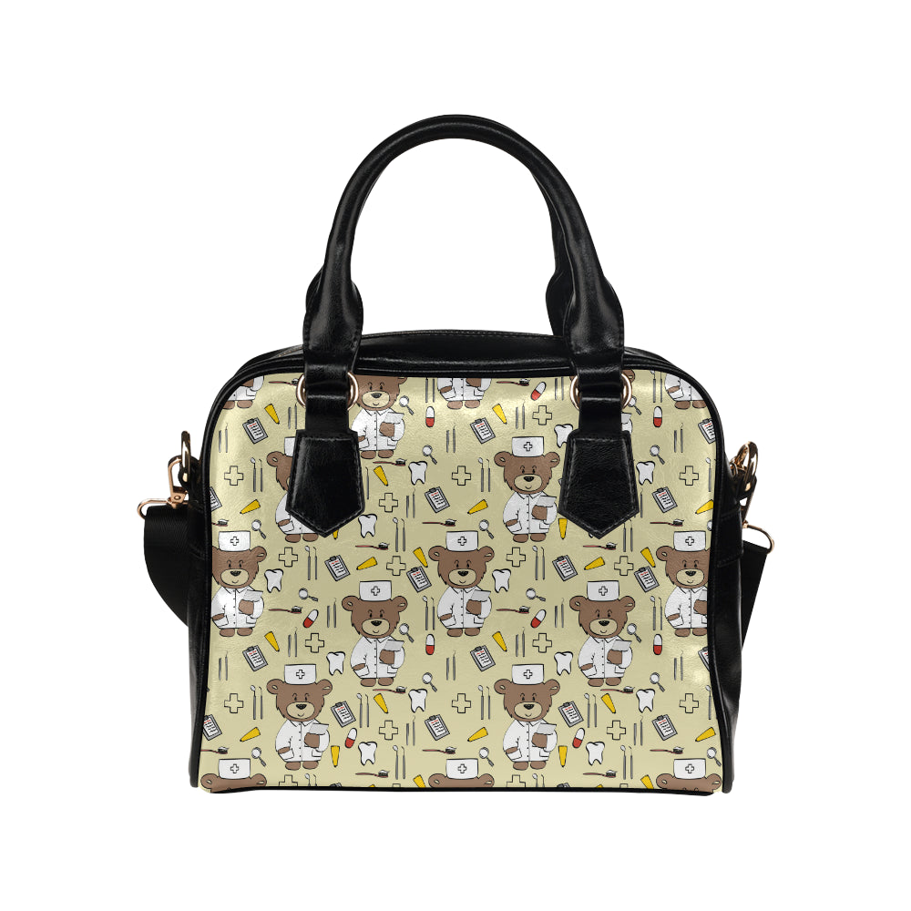 Nurse Bear Pattern Print Design A02 Shoulder Handbag