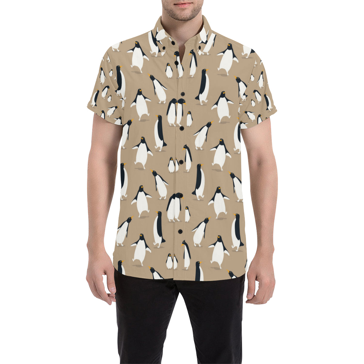 Penguin Pattern Print Design A01 Men's Short Sleeve Button Up Shirt