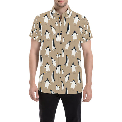 Penguin Pattern Print Design A01 Men's Short Sleeve Button Up Shirt