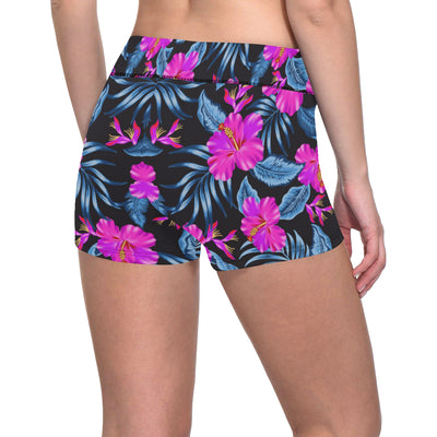 Neon Pink Hibiscus Pattern Print Design HB015 Yoga Shorts