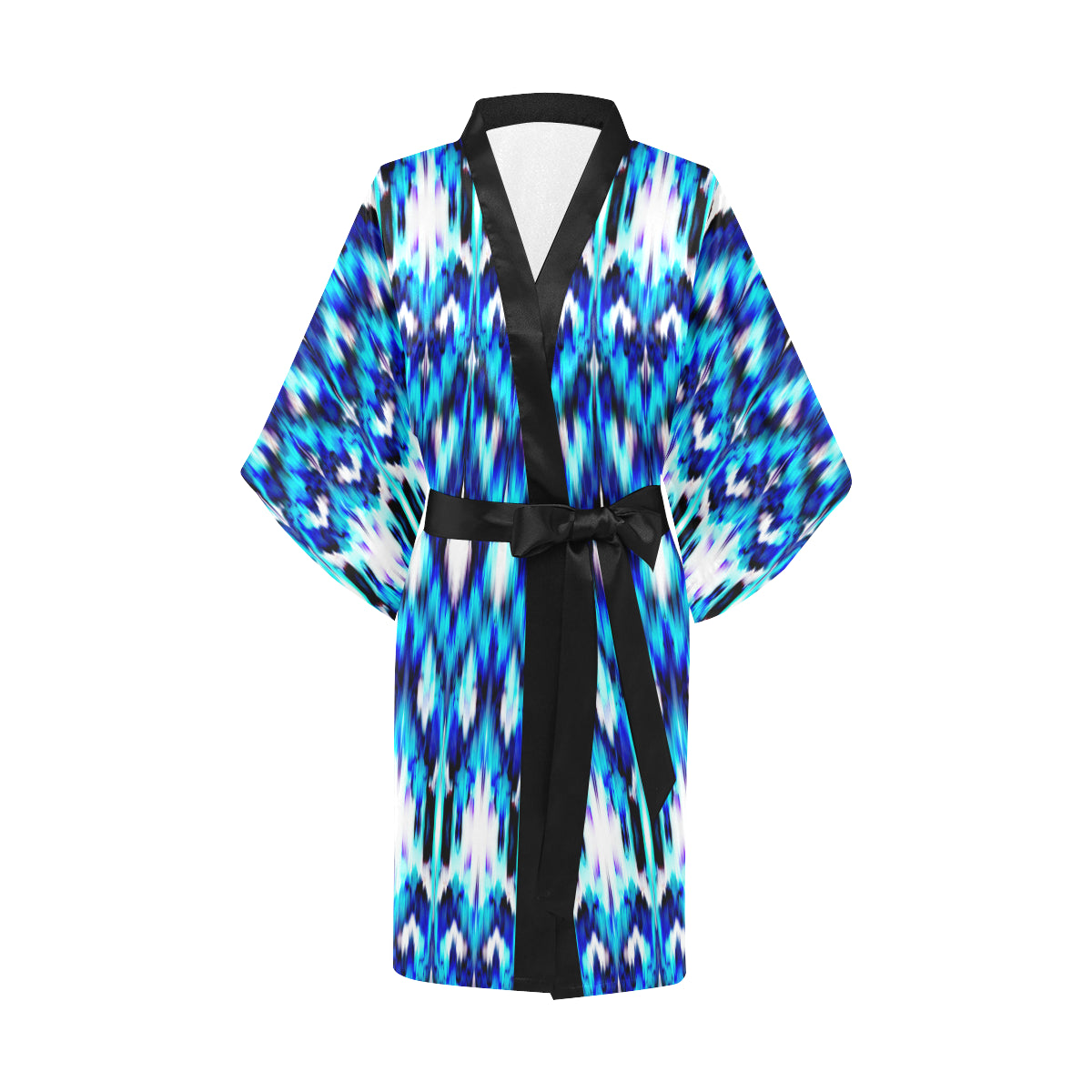 Ikat Blue Pattern Print Design 01 Women's Short Kimono