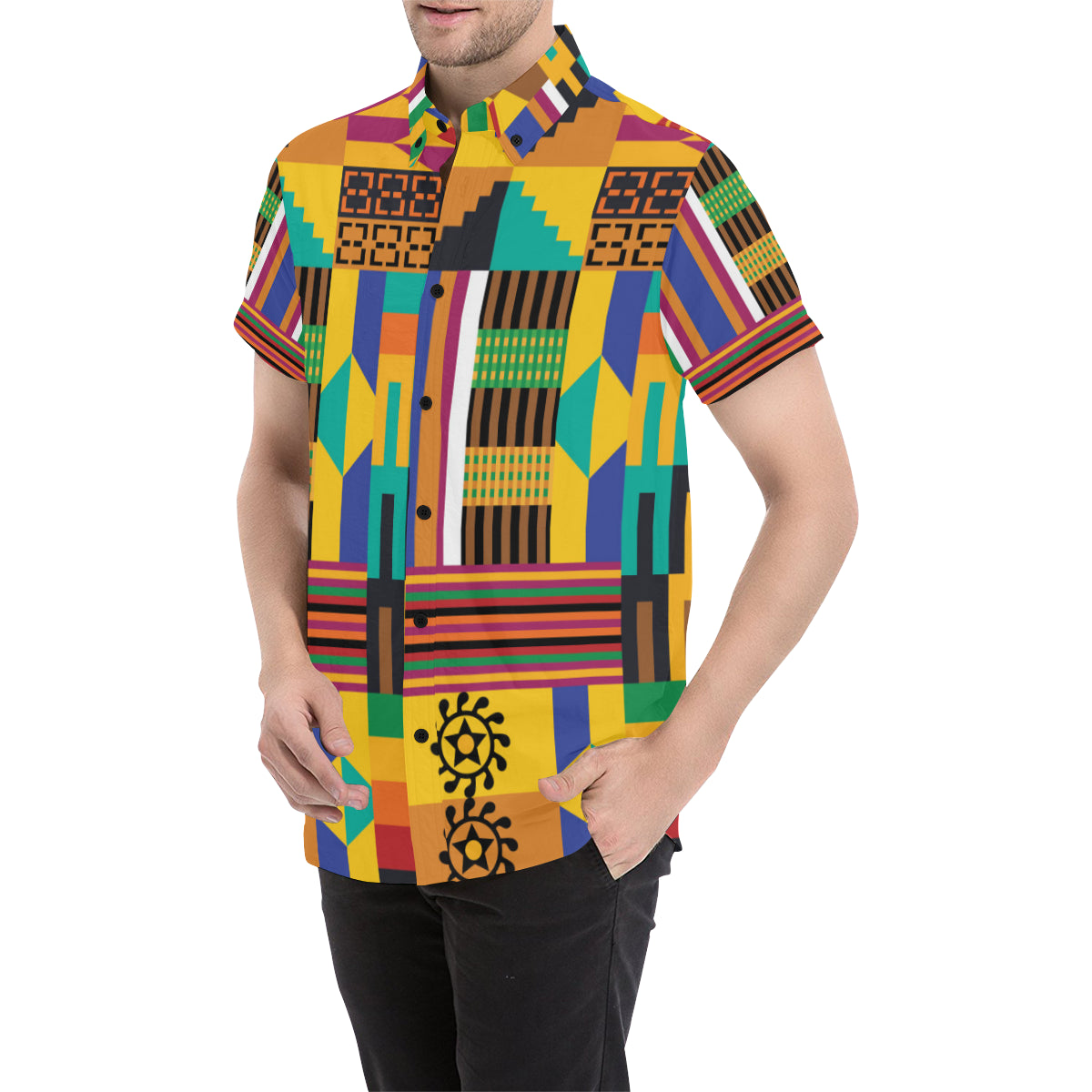 Kente Pattern Print Design 03 Men's Short Sleeve Button Up Shirt