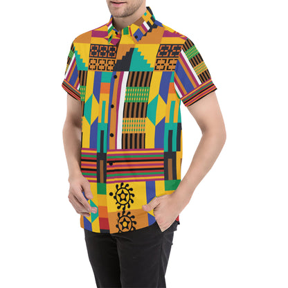 Kente Pattern Print Design 03 Men's Short Sleeve Button Up Shirt