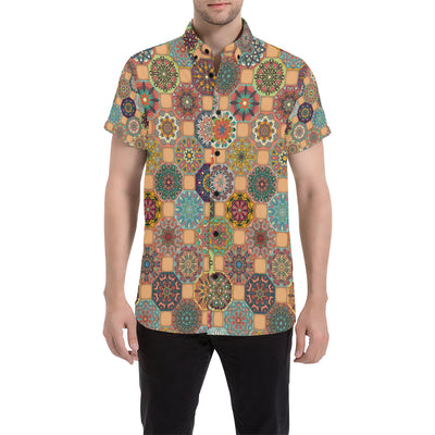 Boho Pattern Print Design 07 Men's Short Sleeve Button Up Shirt