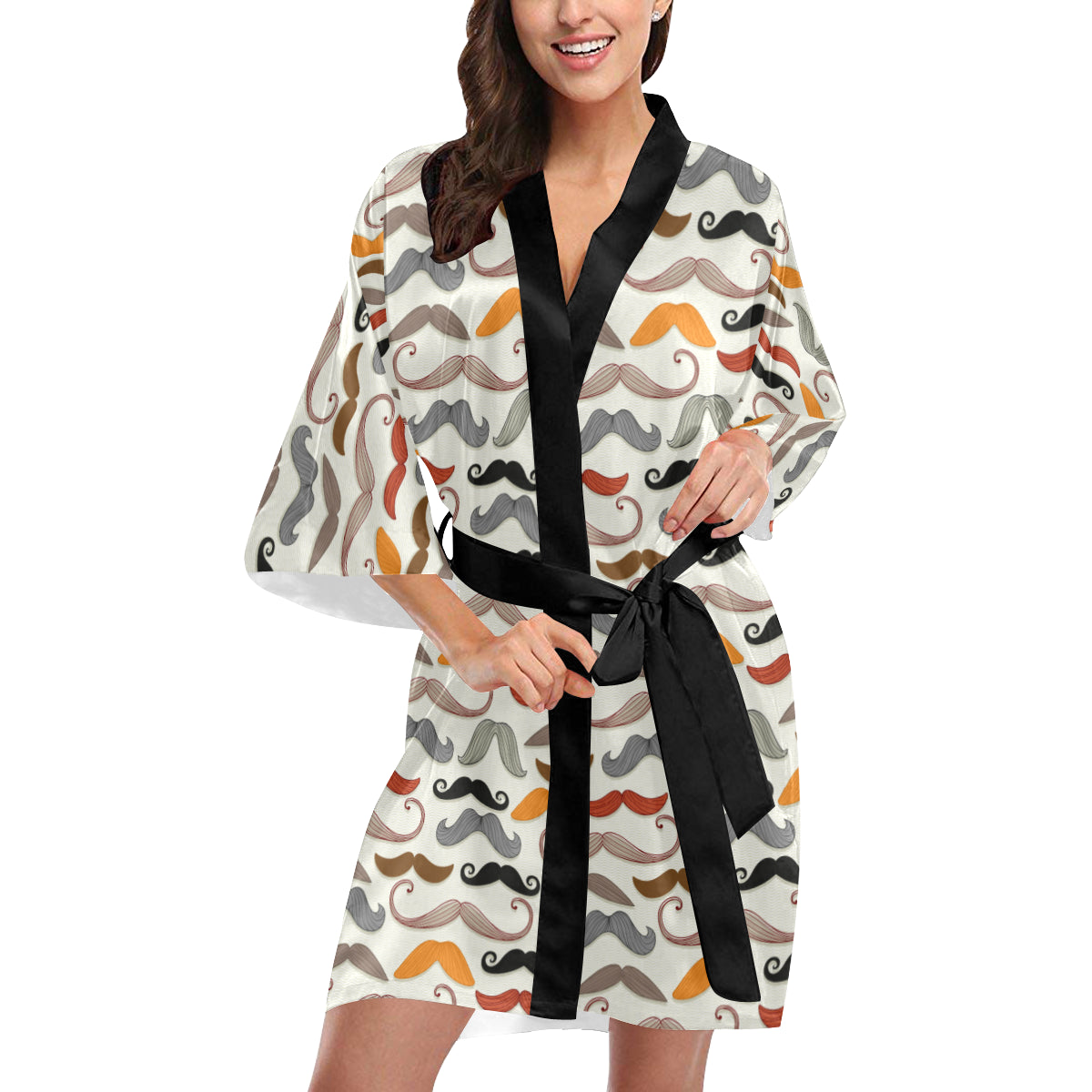 Mustache Pattern Print Design A02 Women's Short Kimono