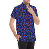 Skull Roses Neon Design Themed Print Men's Short Sleeve Button Up Shirt