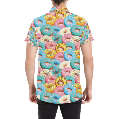 Donut Pattern Print Design DN01 Men's Short Sleeve Button Up Shirt