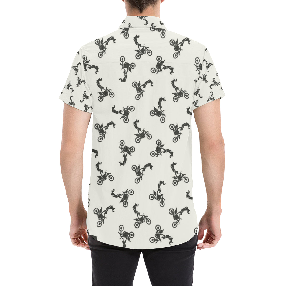 Motocross Pattern Print Design 03 Men's Short Sleeve Button Up Shirt