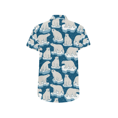 Polar Bear Pattern Print Design PB03 Men's Short Sleeve Button Up Shirt