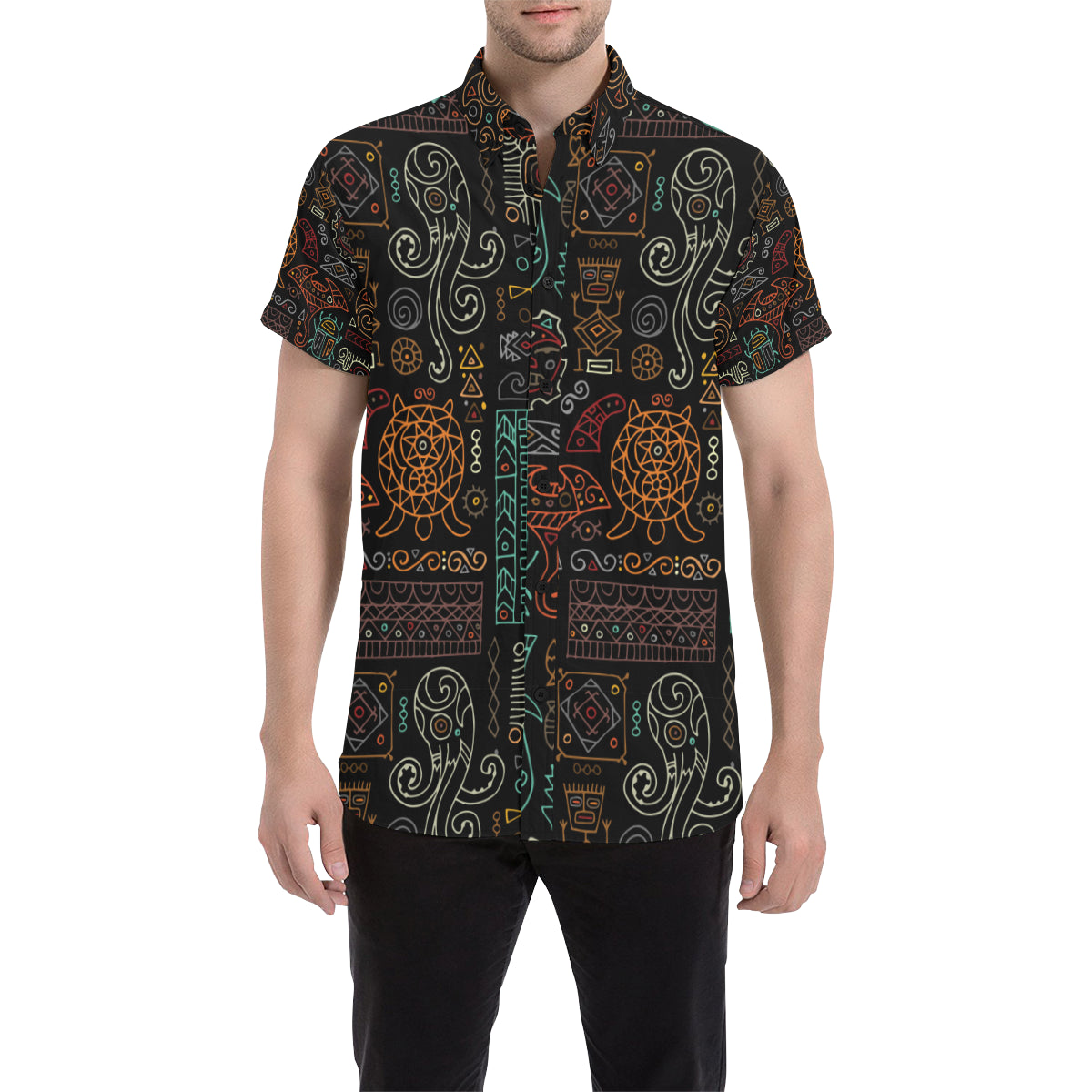 Polynesian Pattern Print Design A04 Men's Short Sleeve Button Up Shirt