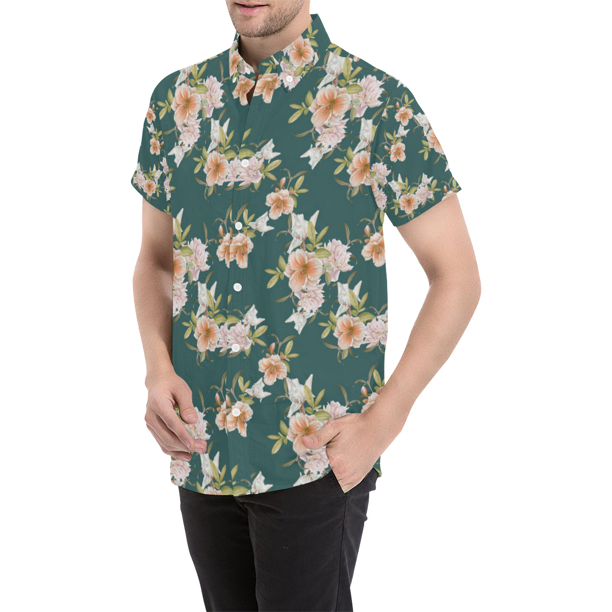 Iris Pattern Print Design IR01 Men's Short Sleeve Button Up Shirt