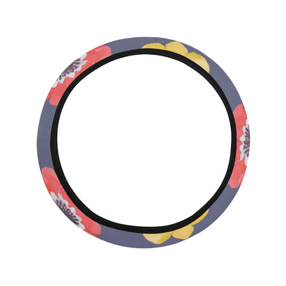 Anemone Pattern Print Design AM010 Steering Wheel Cover with Elastic Edge