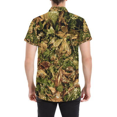 Camo Realistic Tree Forest Texture Print Men's Short Sleeve Button Up Shirt