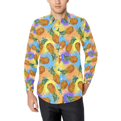 Pineapple Pattern Print Design PP09 Men's Long Sleeve Shirt