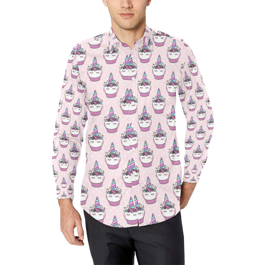 Cupcakes Unicorn Print Pattern Men's Long Sleeve Shirt