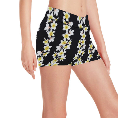 White Plumeria Pattern Print Design PM08 Yoga Shorts