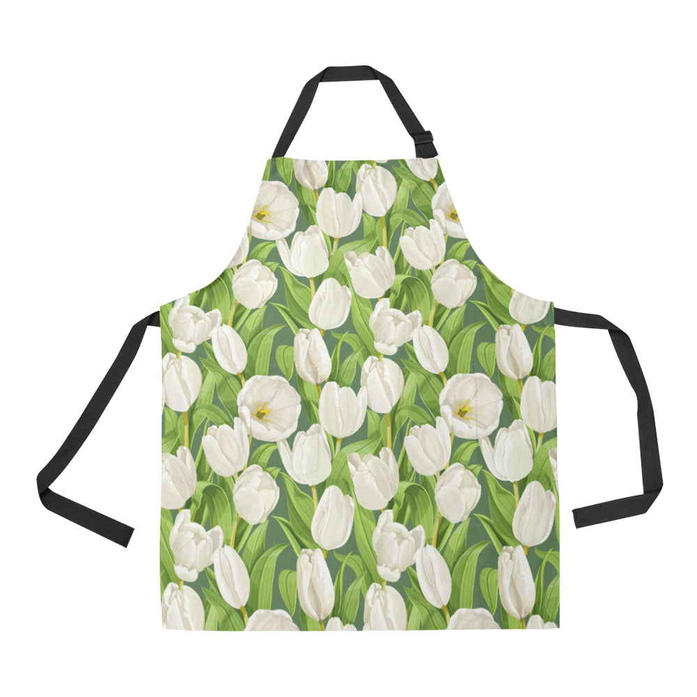 Tulip White Pattern Print Design TP05 Apron with Pocket