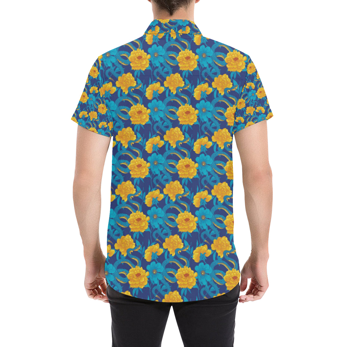 Boa Pattern Print Design 01 Men's Short Sleeve Button Up Shirt