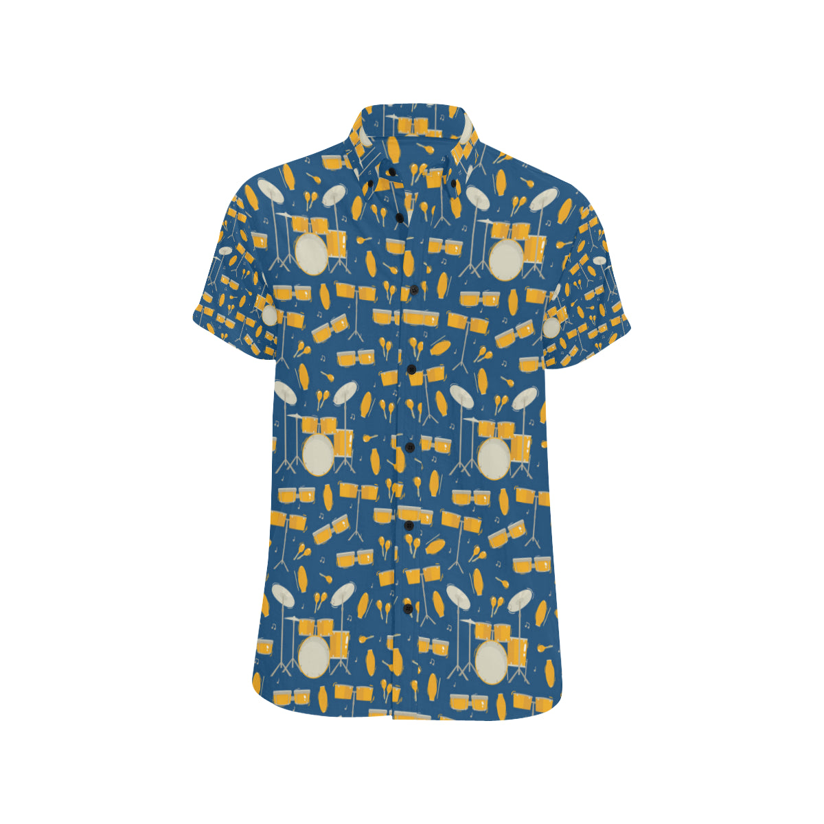Drum Set Pattern Print Design 03 Men's Short Sleeve Button Up Shirt