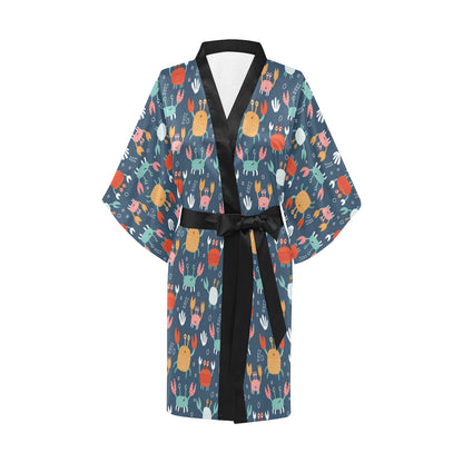 Crab Pattern Print Design 05 Women's Short Kimono