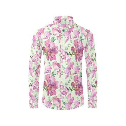 Peony Pattern Print Design PE011 Men's Long Sleeve Shirt