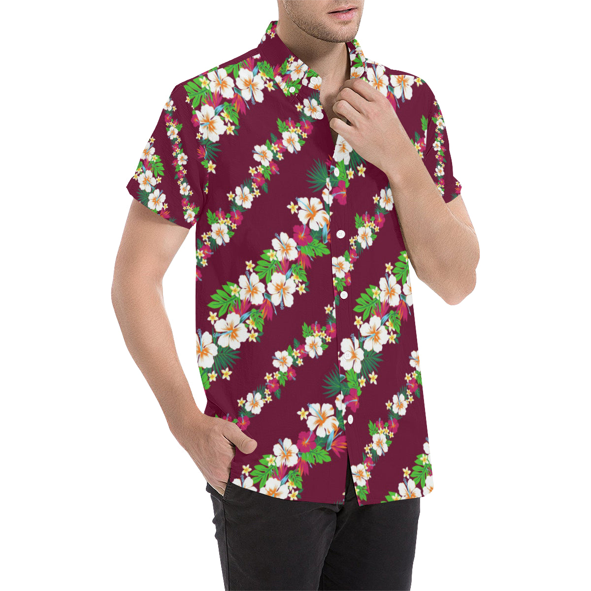 Hawaiian Themed Pattern Print Design H06 Men's Short Sleeve Button Up Shirt