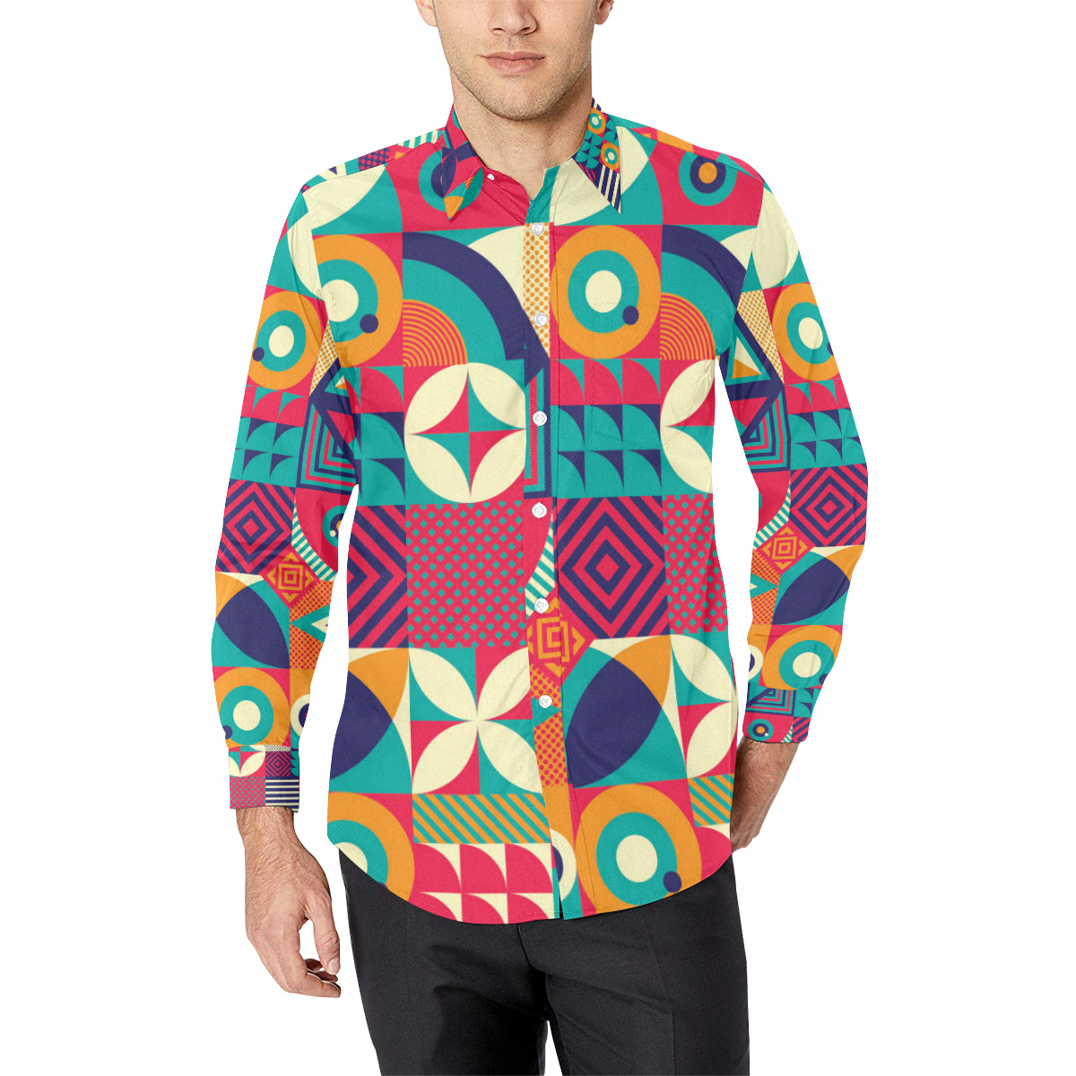 Mosaic Pattern Print Design 03 Men's Long Sleeve Shirt