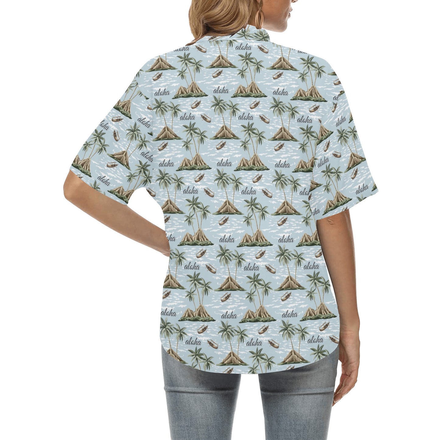Aloha Hawaii island Design Themed Print Women's Hawaiian Shirt