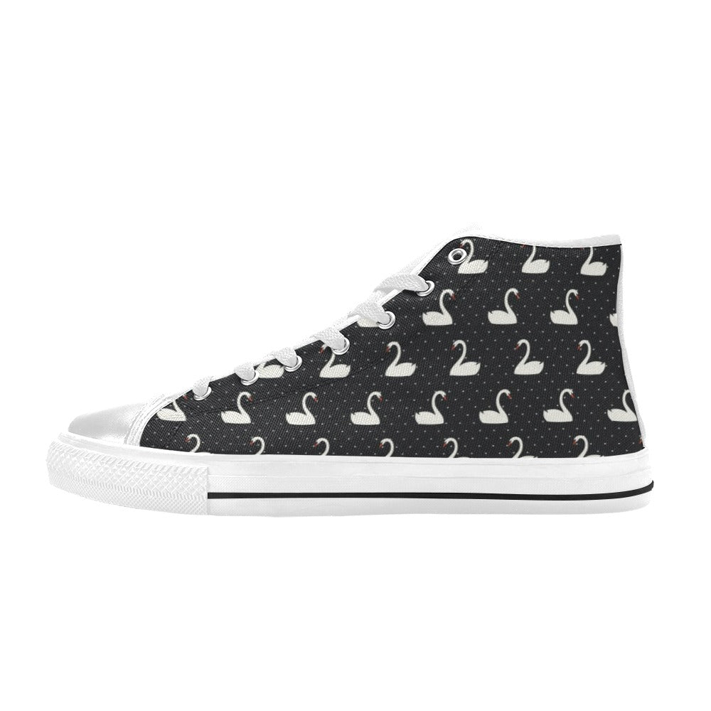 Swan Print Design LKS401 High Top Women's White Shoes