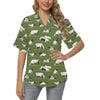 Cow on Grass Print Pattern Women's Hawaiian Shirt