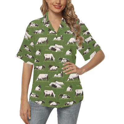 Cow on Grass Print Pattern Women's Hawaiian Shirt