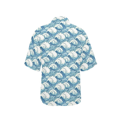 Wave Japan Style Print Design LKS304 Women's Hawaiian Shirt