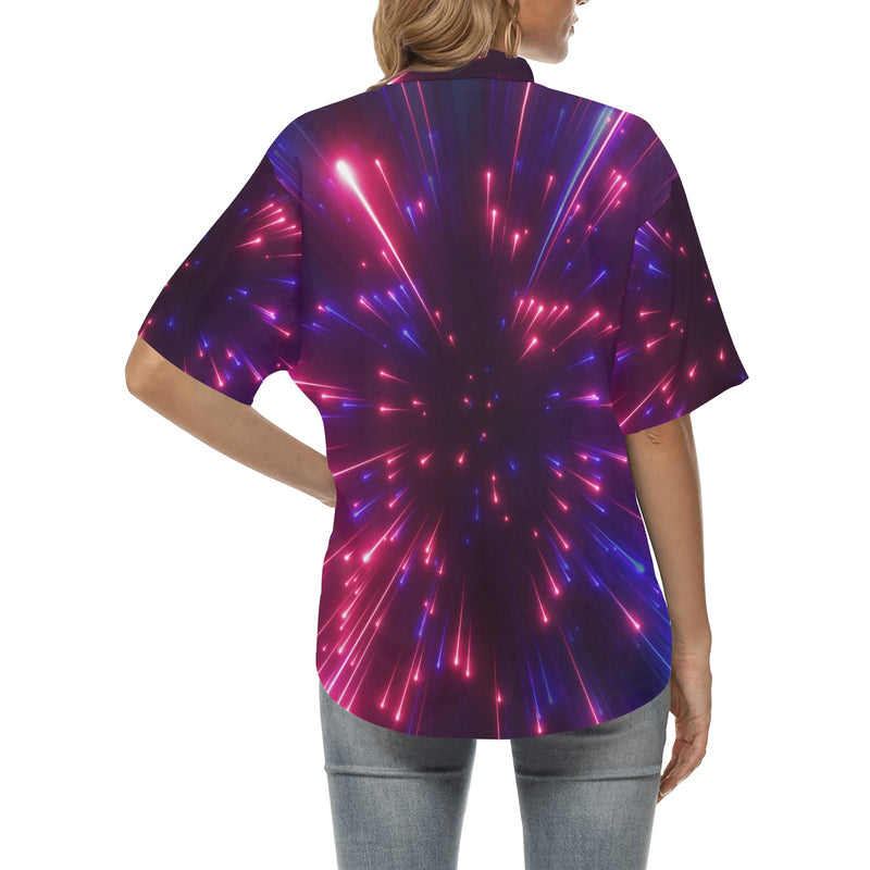 Celestial Purple Blue Neon Speed Light Women's Hawaiian Shirt