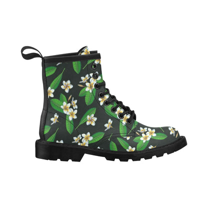White Plumeria Pattern Print Design PM023 Women's Boots