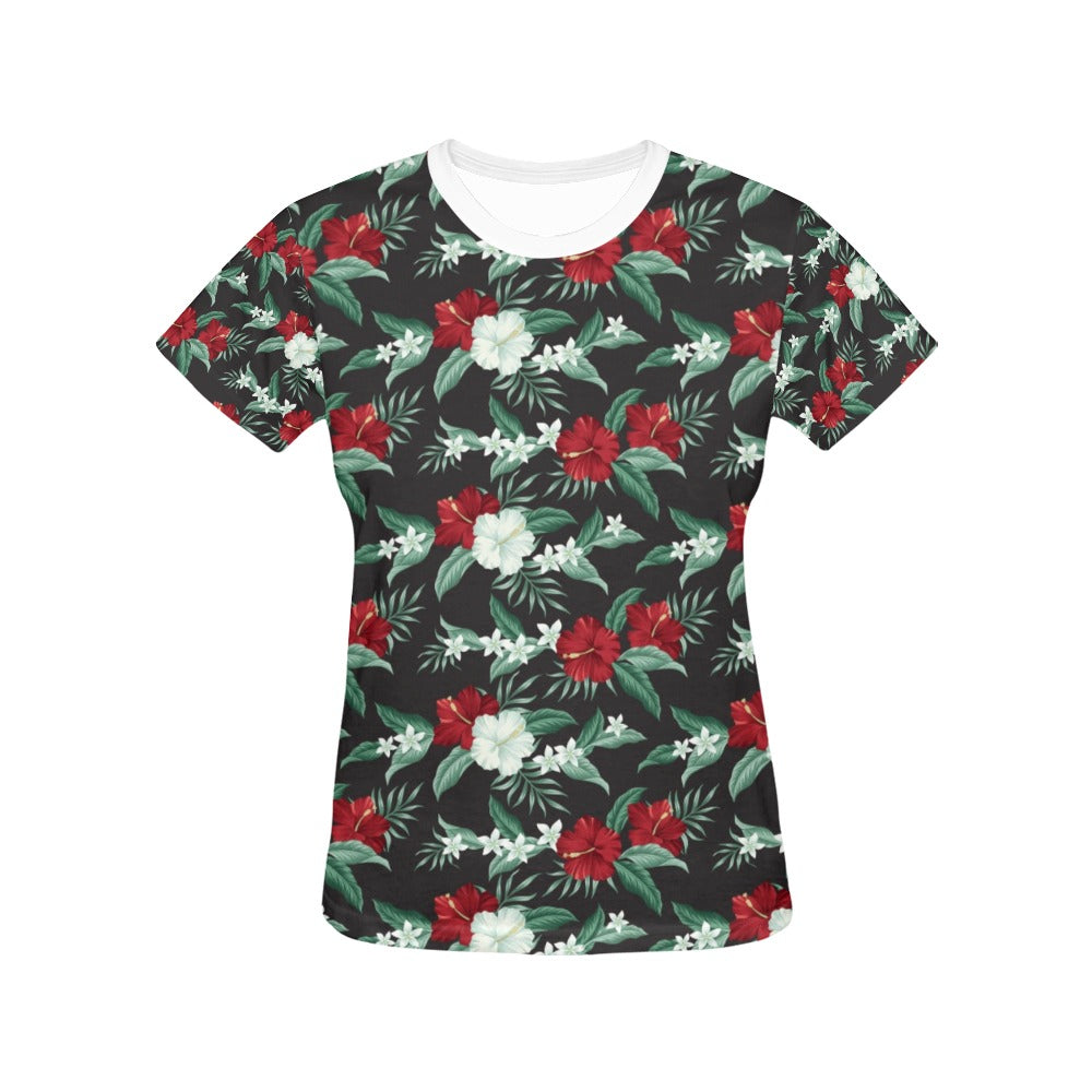 Tropical Flower Print Design LKS303 Women's  T-shirt
