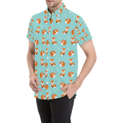 Fox Design Snow Print Pattern Men's Short Sleeve Button Up Shirt