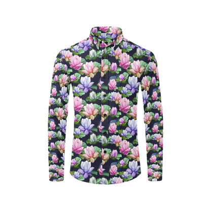 Lotus Flower Print Design Men's Long Sleeve Shirt