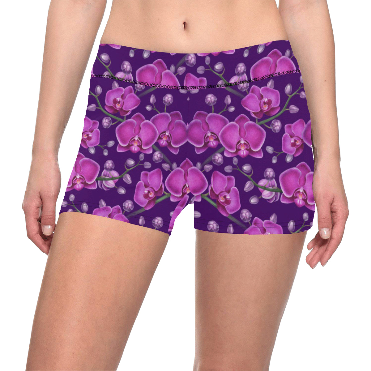 Orchid Purple Pattern Print Design OR02 Yoga Shorts