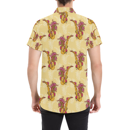 Saxophone Pattern Print Design 04 Men's Short Sleeve Button Up Shirt