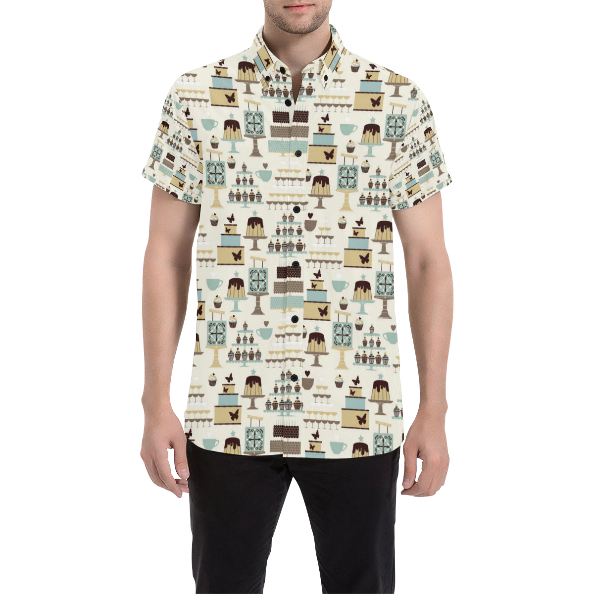 Cake Pattern Print Design 02 Men's Short Sleeve Button Up Shirt