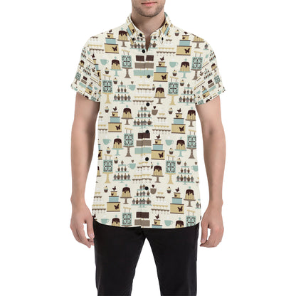 Cake Pattern Print Design 02 Men's Short Sleeve Button Up Shirt